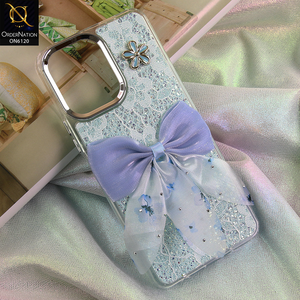 Vivo Y11 5G Cover - Green - Shockproof Clear Edge Bumper Case with Premium Glitter & 3D Ribbon Cover