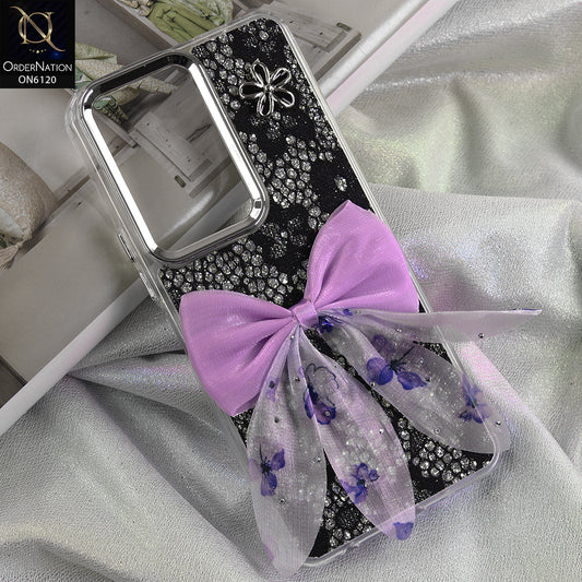 Vivo Y19 Cover - Black - Shockproof Clear Edge Bumper Case with Premium Glitter & 3D Ribbon Cover