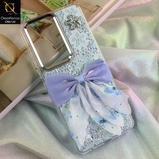 Vivo Y19 Cover - Green - Shockproof Clear Edge Bumper Case with Premium Glitter & 3D Ribbon Cover