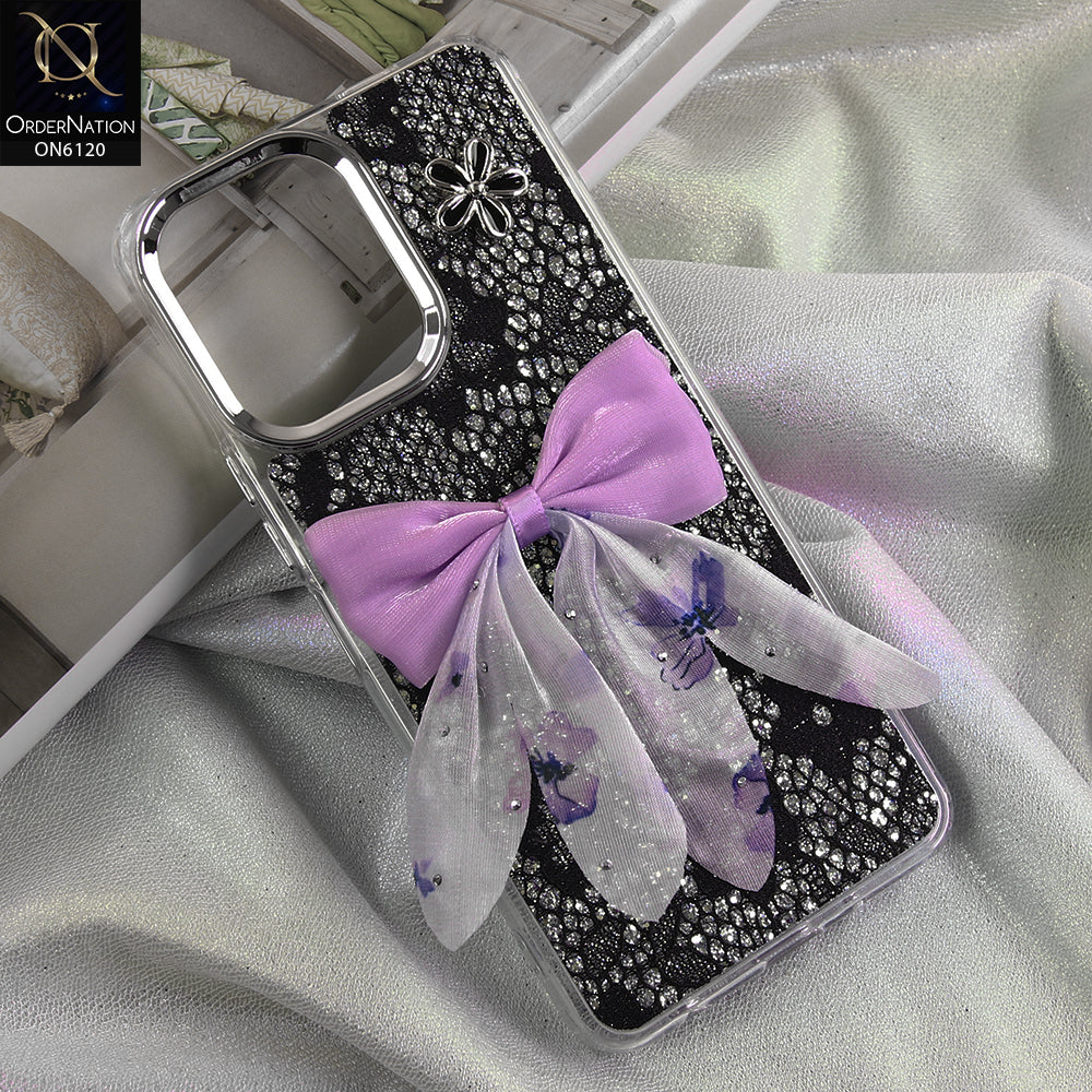 Vivo Y31d Cover - Black - Shockproof Clear Edge Bumper Case with Premium Glitter & 3D Ribbon Cover