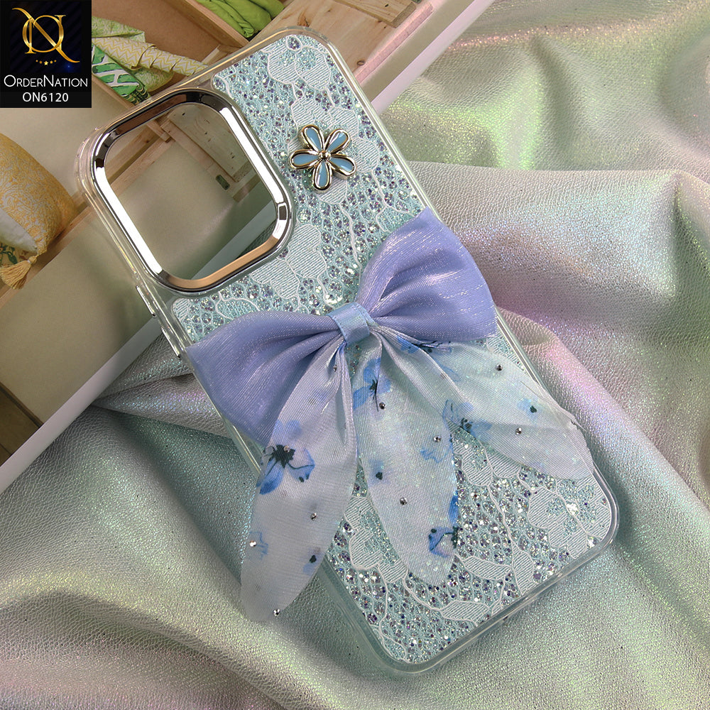 Vivo Y31d Cover - Green - Shockproof Clear Edge Bumper Case with Premium Glitter & 3D Ribbon Cover