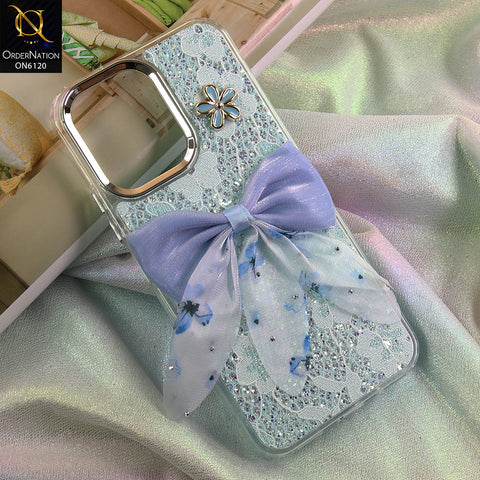Vivo Y31d Cover - Green - Shockproof Clear Edge Bumper Case with Premium Glitter & 3D Ribbon Cover