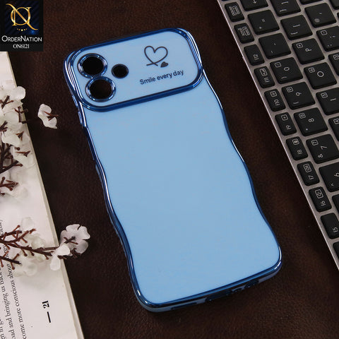 Samsung Galaxy M07 Cover - Blue - Luxury Electroplated Heart Design Glossy Shockproof Phone Case with Camera Lens Protection