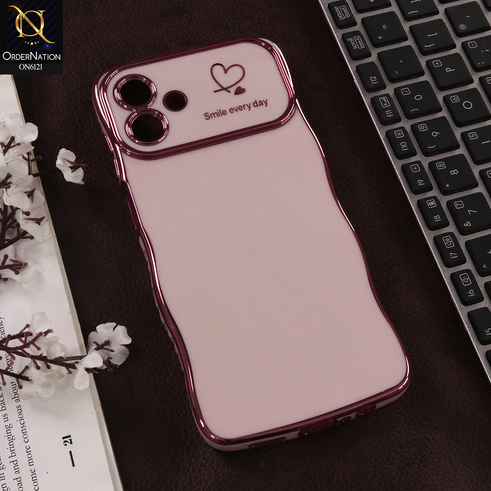 Samsung Galaxy M07 Cover - Light Pink - Luxury Electroplated Heart Design Glossy Shockproof Phone Case with Camera Lens Protection