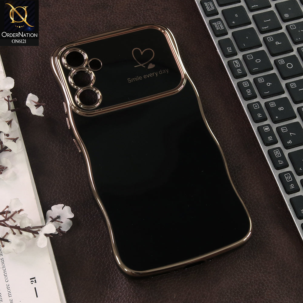 Samsung Galaxy A34 Cover - Black - Luxury Electroplated Heart Design Glossy Shockproof Phone Case with Camera Lens Protection