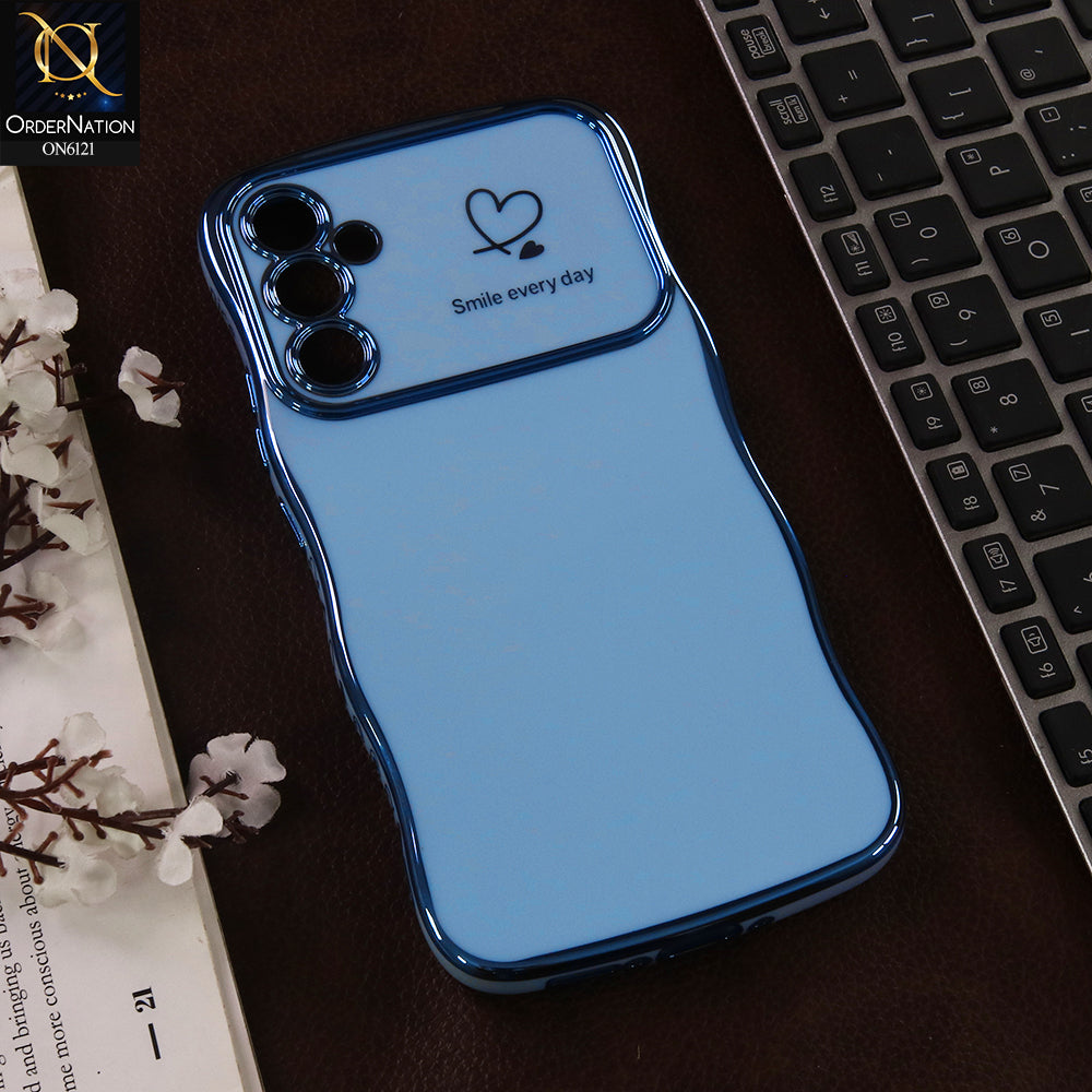 Samsung Galaxy A34 Cover - Blue - Luxury Electroplated Heart Design Glossy Shockproof Phone Case with Camera Lens Protection