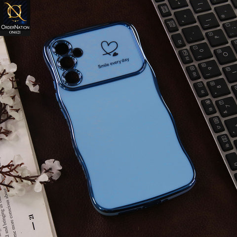 Samsung Galaxy A34 Cover - Blue - Luxury Electroplated Heart Design Glossy Shockproof Phone Case with Camera Lens Protection