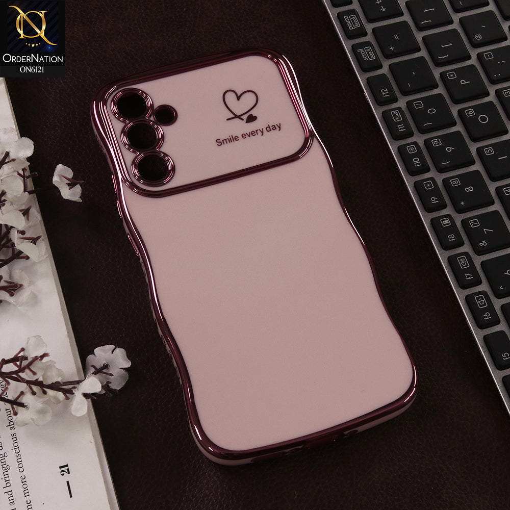 Samsung Galaxy A34 Cover - Light Pink - Luxury Electroplated Heart Design Glossy Shockproof Phone Case with Camera Lens Protection