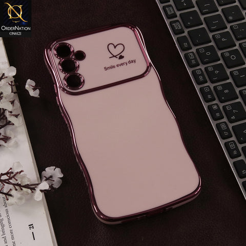 Samsung Galaxy A34 Cover - Light Pink - Luxury Electroplated Heart Design Glossy Shockproof Phone Case with Camera Lens Protection