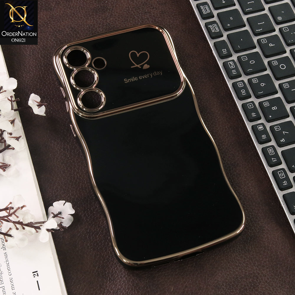 Samsung Galaxy A35 Cover - Black - Luxury Electroplated Heart Design Glossy Shockproof Phone Case with Camera Lens Protection