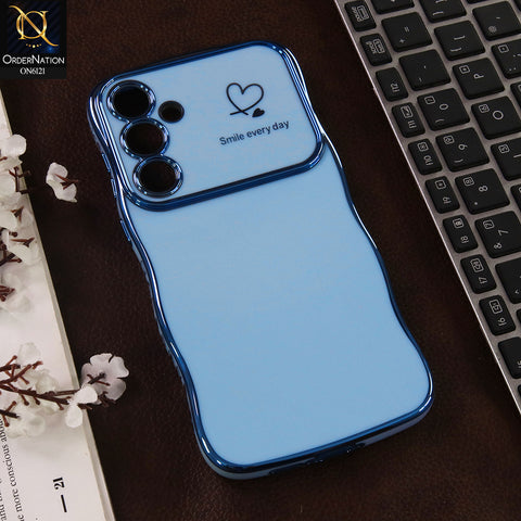 Samsung Galaxy A35 Cover - Blue - Luxury Electroplated Heart Design Glossy Shockproof Phone Case with Camera Lens Protection