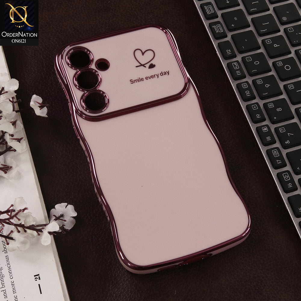 Samsung Galaxy A35 Cover - Light Pink - Luxury Electroplated Heart Design Glossy Shockproof Phone Case with Camera Lens Protection