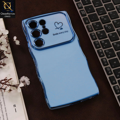 Samsung Galaxy S22 Ultra 5G Cover - Blue - Luxury Electroplated Heart Design Glossy Shockproof Phone Case with Camera Lens Protection