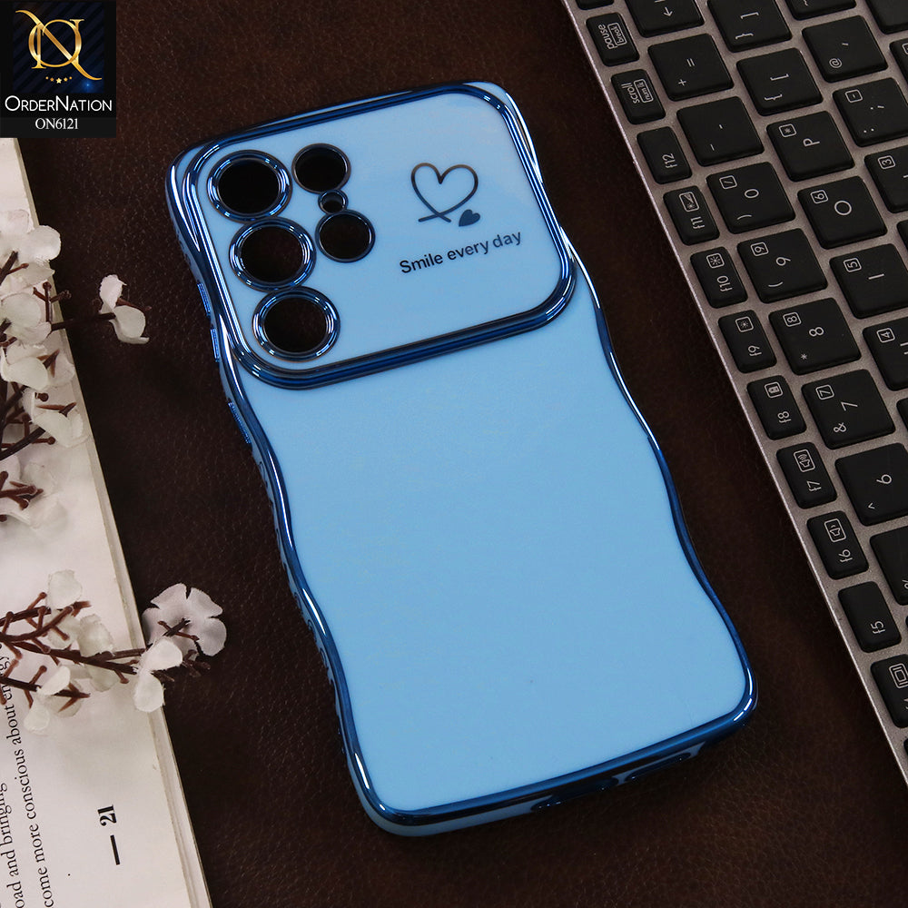 Samsung Galaxy S25 Ultra Cover - Blue - Luxury Electroplated Heart Design Glossy Shockproof Phone Case with Camera Lens Protection