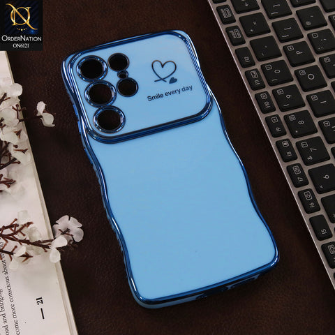 Samsung Galaxy S25 Ultra Cover - Blue - Luxury Electroplated Heart Design Glossy Shockproof Phone Case with Camera Lens Protection