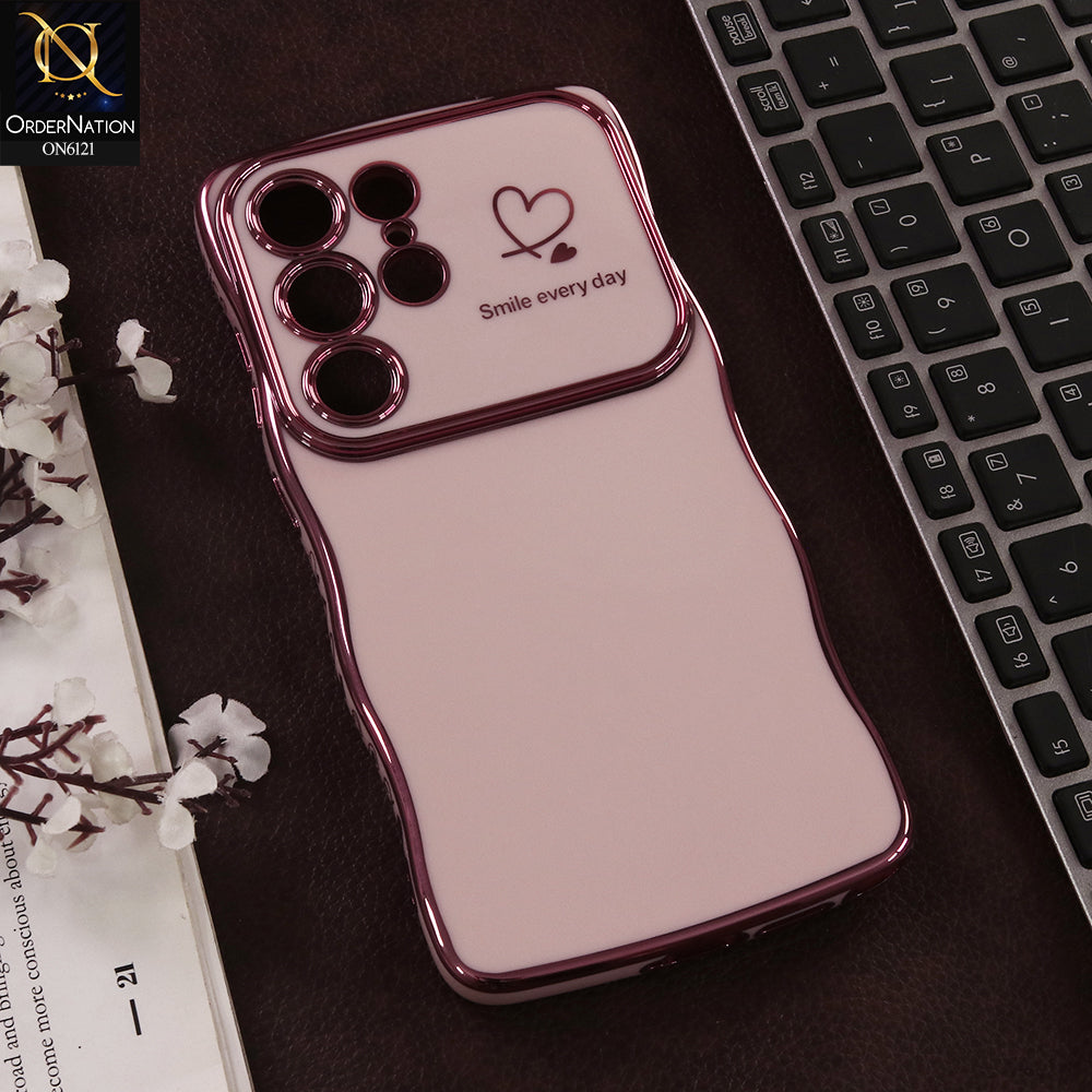 Samsung Galaxy S25 Ultra Cover - Light Pink - Luxury Electroplated Heart Design Glossy Shockproof Phone Case with Camera Lens Protection