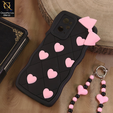 Oppo A78 4G Cover  - Black - 3D Pink Heart with Bow-Knot Design Soft Protective Case With Phone Charm