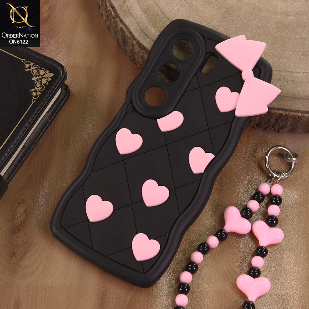 Tecno Camon 40 Pro Cover  - Black - 3D Pink Heart with Bow-Knot Design Soft Protective Case With Phone Charm