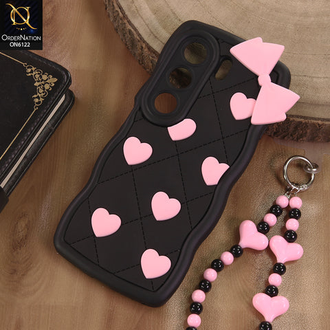 Tecno Camon 40 Pro Cover  - Black - 3D Pink Heart with Bow-Knot Design Soft Protective Case With Phone Charm