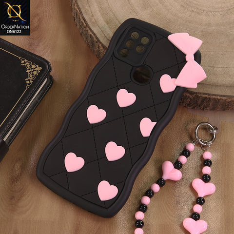 Infinix Hot 10 Cover  - Black - 3D Pink Heart with Bow-Knot Design Soft Protective Case With Phone Charm
