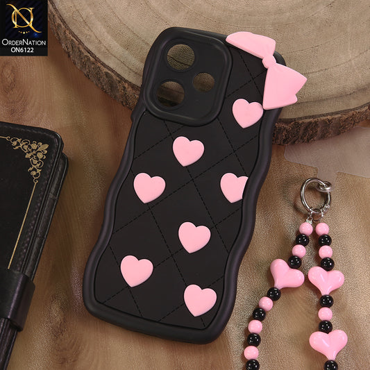 Infinix Hot 30 Play Cover  - Black - 3D Pink Heart with Bow-Knot Design Soft Protective Case With Phone Charm