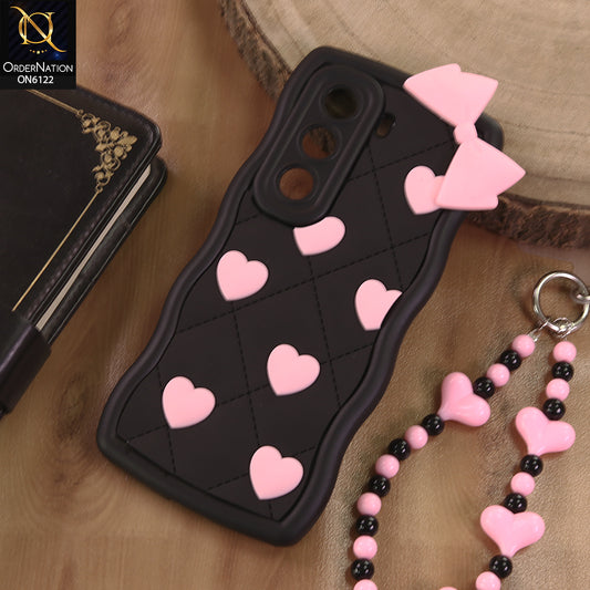 Infinix Hot 50 Pro Plus Cover  - Black - 3D Pink Heart with Bow-Knot Design Soft Protective Case With Phone Charm
