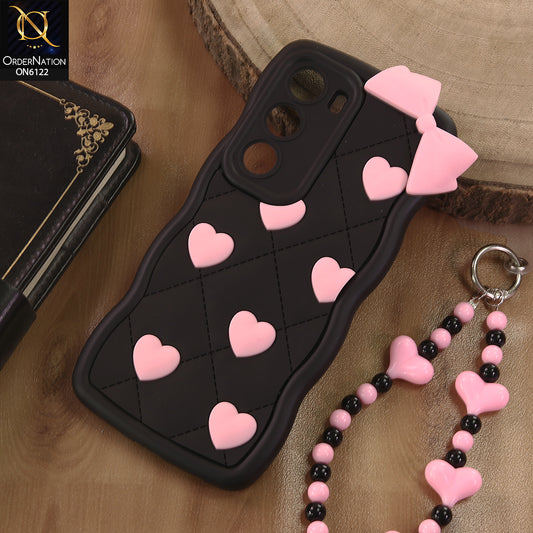 Infinix Hot 60 Pro Cover  - Black - 3D Pink Heart with Bow-Knot Design Soft Protective Case With Phone Charm