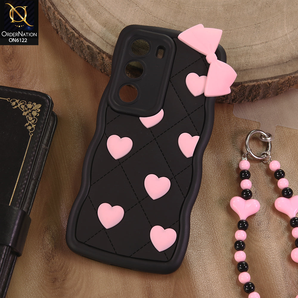 Infinix Hot 60 Pro Plus Cover  - Black - 3D Pink Heart with Bow-Knot Design Soft Protective Case With Phone Charm