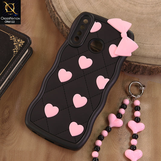 Infinix Hot 8 Cover  - Black - 3D Pink Heart with Bow-Knot Design Soft Protective Case With Phone Charm