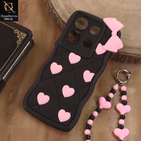 Infinix Note 30 Cover  - Black - 3D Pink Heart with Bow-Knot Design Soft Protective Case With Phone Charm