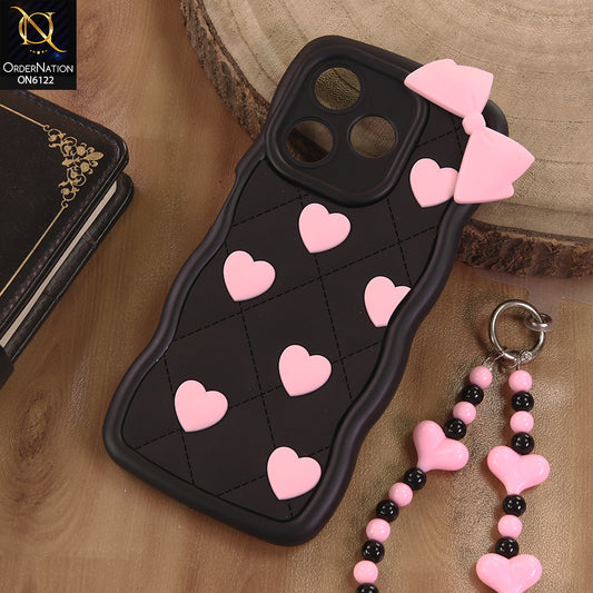 Oppo A5 Pro 4G Cover  - Black - 3D Pink Heart with Bow-Knot Design Soft Protective Case With Phone Charm