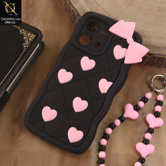 Oppo A6 Pro 4G Cover  - Black - 3D Pink Heart with Bow-Knot Design Soft Protective Case With Phone Charm