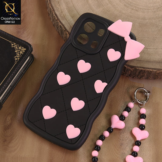 Oppo A6x 4G Cover  - Black - 3D Pink Heart with Bow-Knot Design Soft Protective Case With Phone Charm