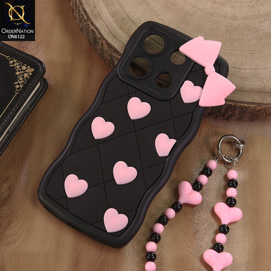 Xiaomi Redmi Note 13 Cover  - Black - 3D Pink Heart with Bow-Knot Design Soft Protective Case With Phone Charm