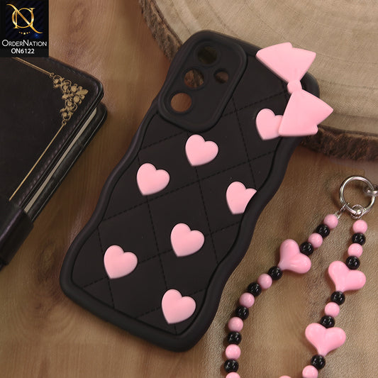 Samsung Galaxy A36 Cover  - Black - 3D Pink Heart with Bow-Knot Design Soft Protective Case With Phone Charm