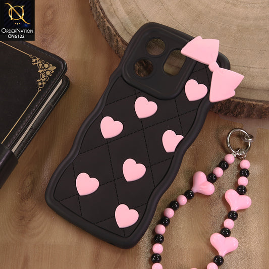Infinix Smart 9 HD Cover  - Black - 3D Pink Heart with Bow-Knot Design Soft Protective Case With Phone Charm