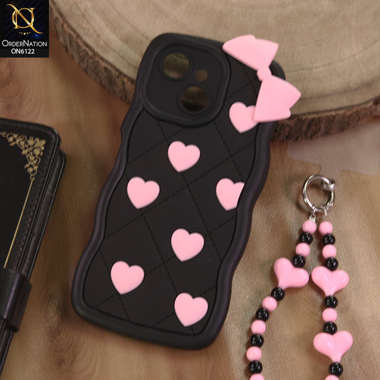 Tecno Spark 40C Cover  - Black - 3D Pink Heart with Bow-Knot Design Soft Protective Case With Phone Charm