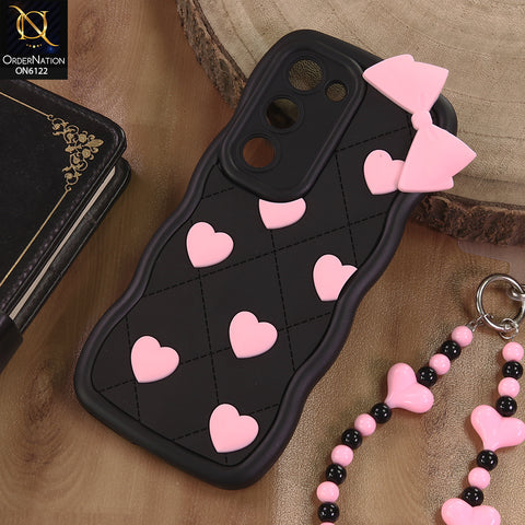Tecno Spark 40 Pro Plus Cover  - Black - 3D Pink Heart with Bow-Knot Design Soft Protective Case With Phone Charm