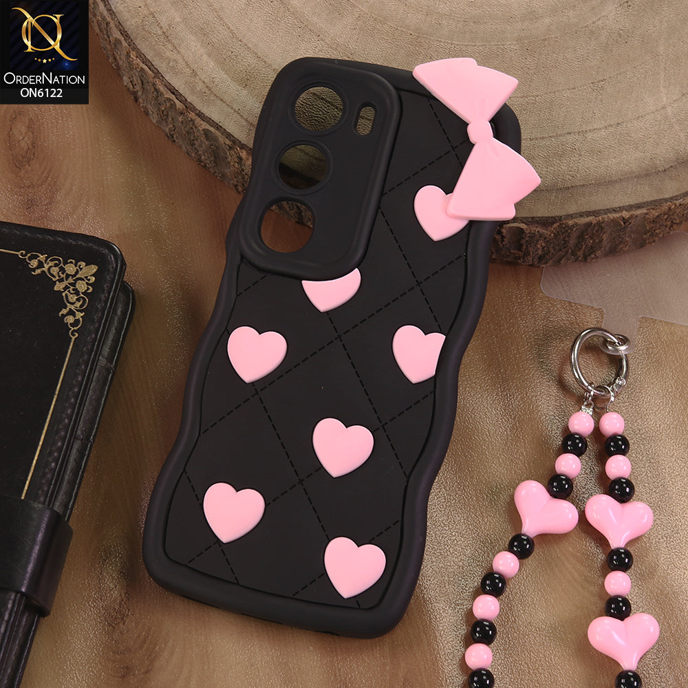 Vivo Y19s Pro Cover  - Black - 3D Pink Heart with Bow-Knot Design Soft Protective Case With Phone Charm