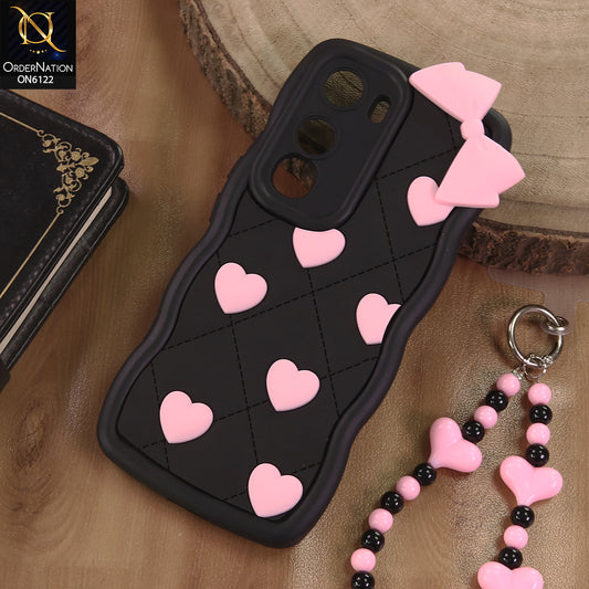 Vivo Y400 4G Cover  - Black - 3D Pink Heart with Bow-Knot Design Soft Protective Case With Phone Charm