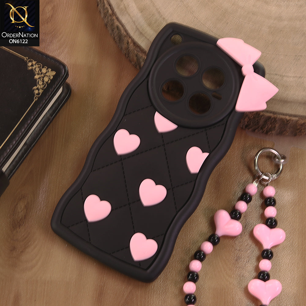 Infinix Zero 40 4G Cover  - Black - 3D Pink Heart with Bow-Knot Design Soft Protective Case With Phone Charm