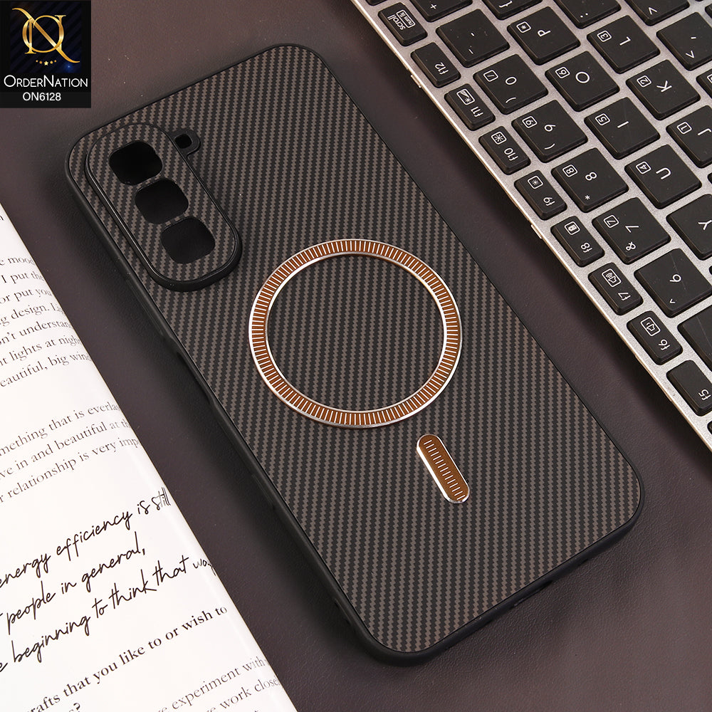 Infinix Hot 70 Cover - Brown - Premium Carbon Fiber Texture Magnetic Shockproof Slim Luxury Mobile Back Cover