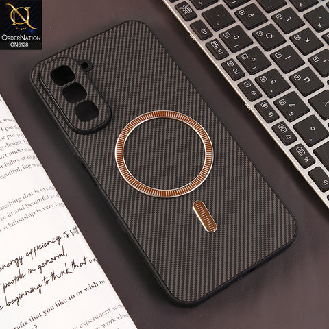 Infinix Hot 70 Cover - Brown - Premium Carbon Fiber Texture Magnetic Shockproof Slim Luxury Mobile Back Cover