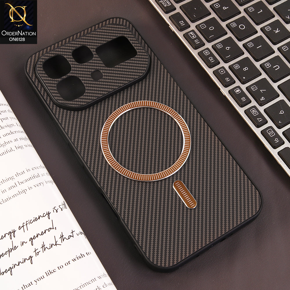 Infinix Note 60 Cover - Brown - Premium Carbon Fiber Texture Magnetic Shockproof Slim Luxury Mobile Back Cover