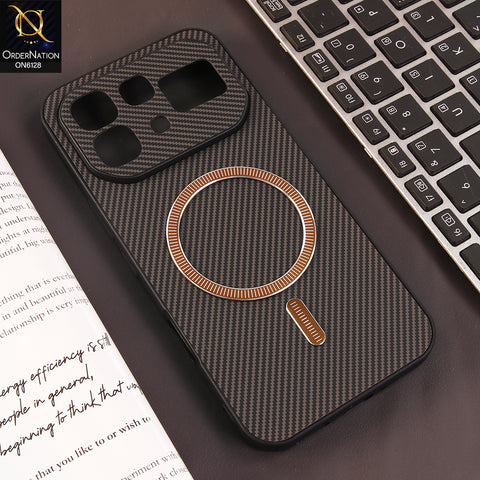 Infinix Note 60 Cover - Brown - Premium Carbon Fiber Texture Magnetic Shockproof Slim Luxury Mobile Back Cover