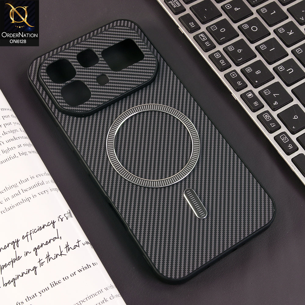 Infinix Note 60 Cover - Gray - Premium Carbon Fiber Texture Magnetic Shockproof Slim Luxury Mobile Back Cover