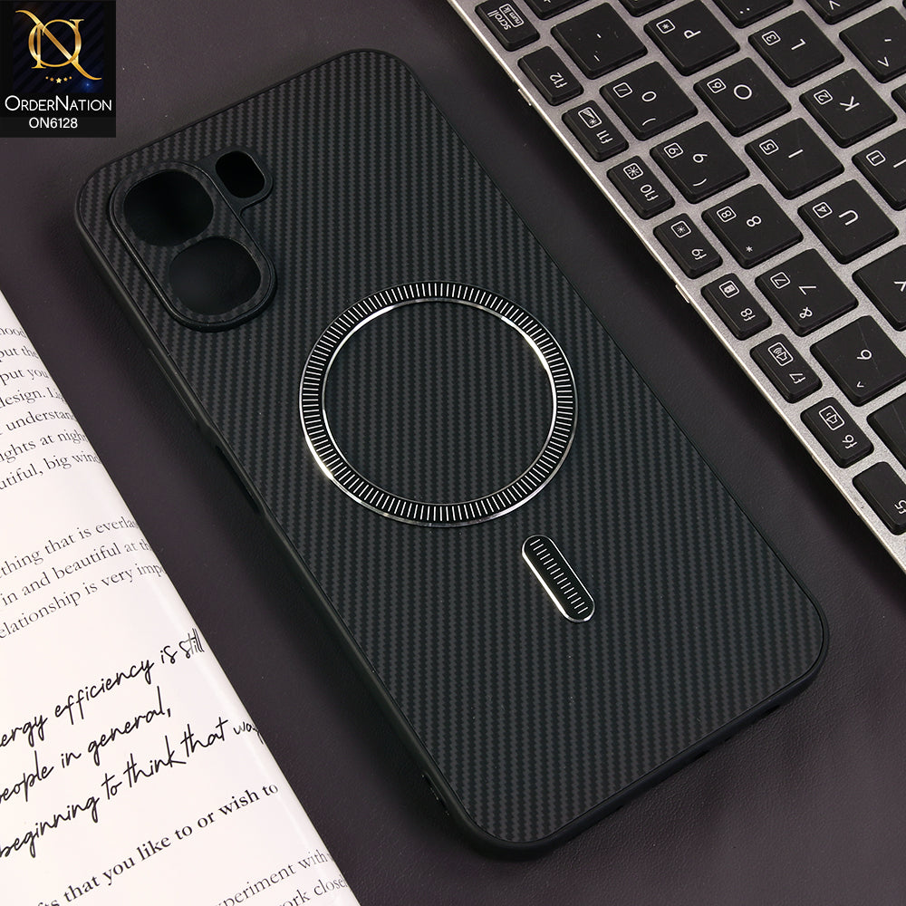 Oppo A6c Cover - Black -Premium Carbon Fiber Texture Magnetic Shockproof Slim Luxury Mobile Back Cover