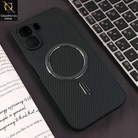 Oppo A6c Cover - Black -Premium Carbon Fiber Texture Magnetic Shockproof Slim Luxury Mobile Back Cover