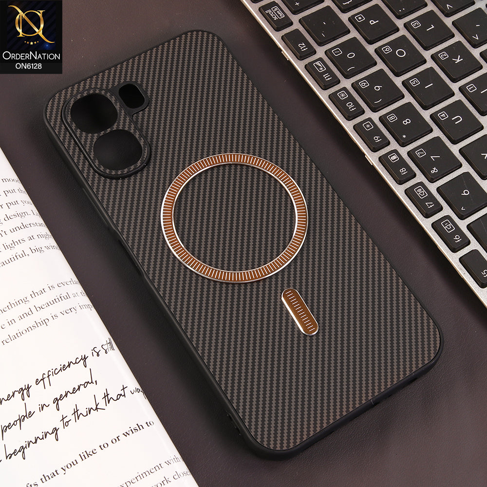 Oppo A6 4G Cover - Brown -Premium Carbon Fiber Texture Magnetic Shockproof Slim Luxury Mobile Back Cover