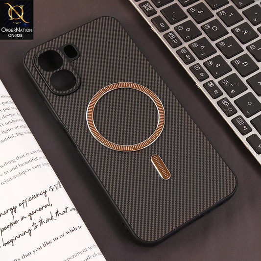 Oppo K14x Cover - Brown -Premium Carbon Fiber Texture Magnetic Shockproof Slim Luxury Mobile Back Cover
